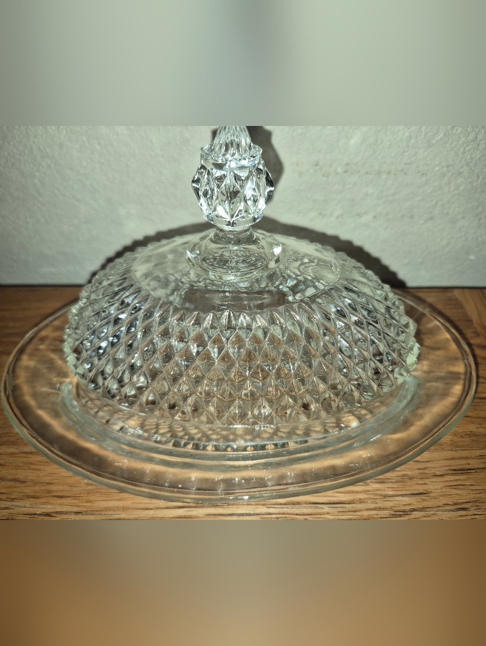 Vintage Indiana Glass Clear Oval Butter Dish in the "Diamond Point"